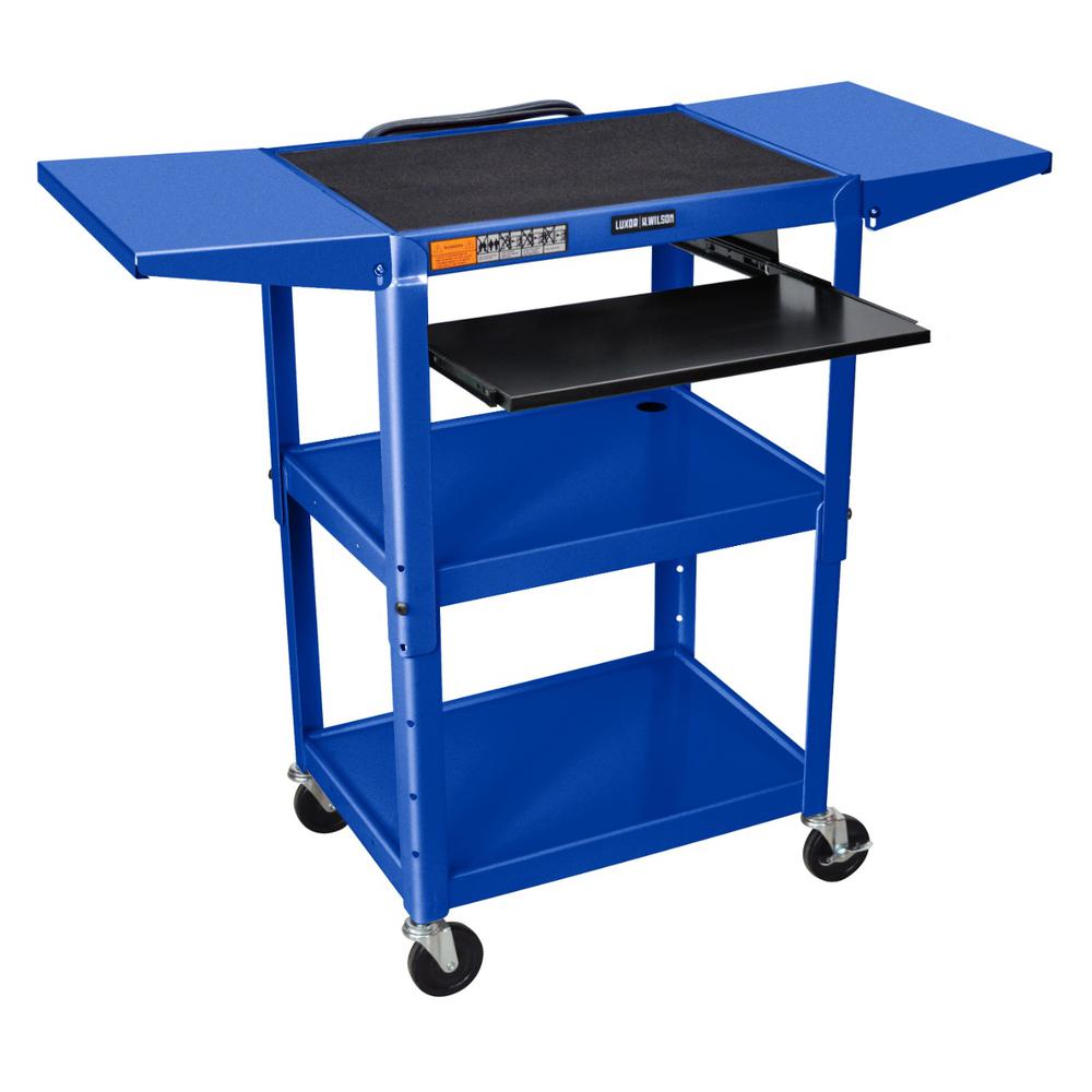 Adjustable-Height Steel Utility Cart - Pullout Keyboard Tray, Royal Blue. Picture 2