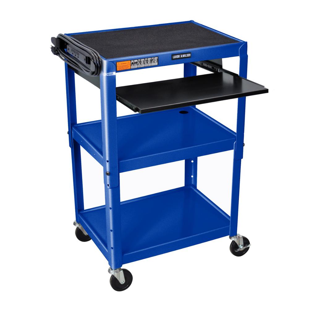 Adjustable-Height Steel Utility Cart - Pullout Keyboard Tray, Royal Blue. Picture 2