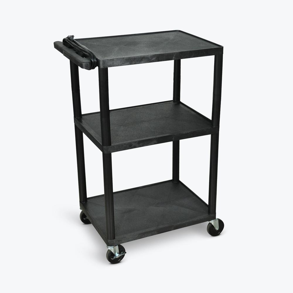 42"H Utility Cart - Three Shelves, Electric, Black. Picture 2