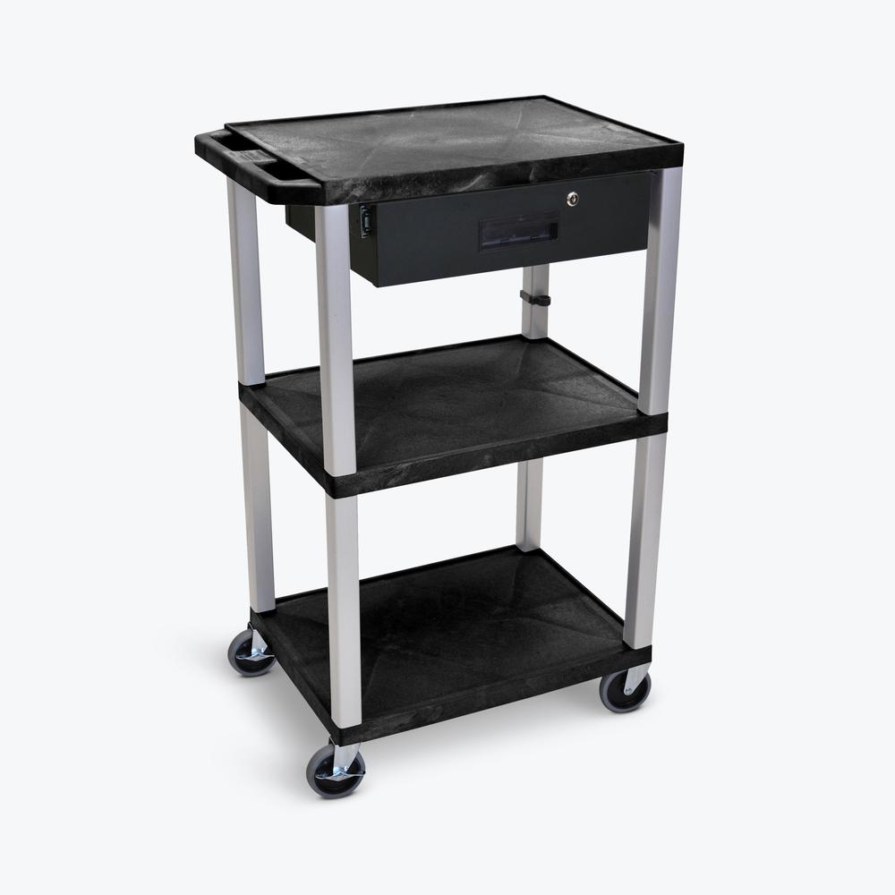 42"H 3-Shelf Utility Cart - Drawer, Black Shelves, Putty Legs. Picture 2