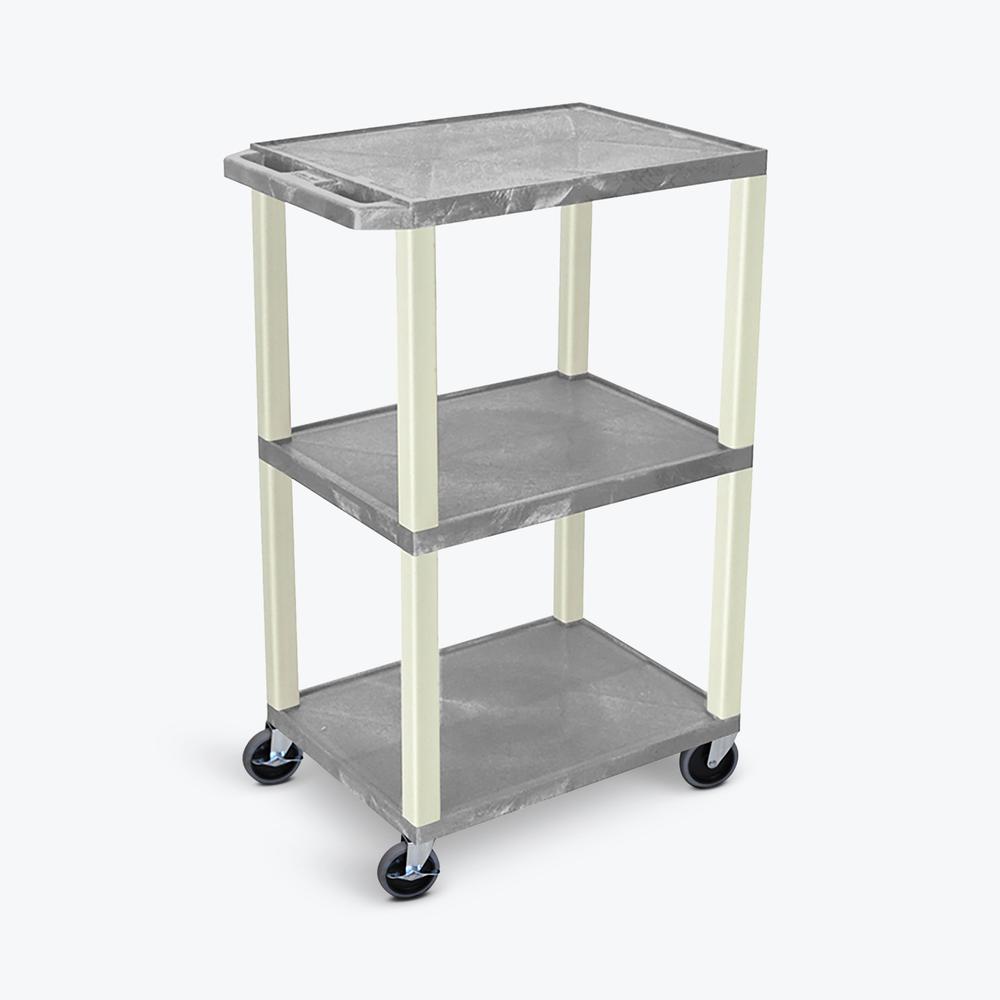 42"H 3-Shelf Utility Cart - Electric, Gray Shelves, Putty Legs. Picture 2