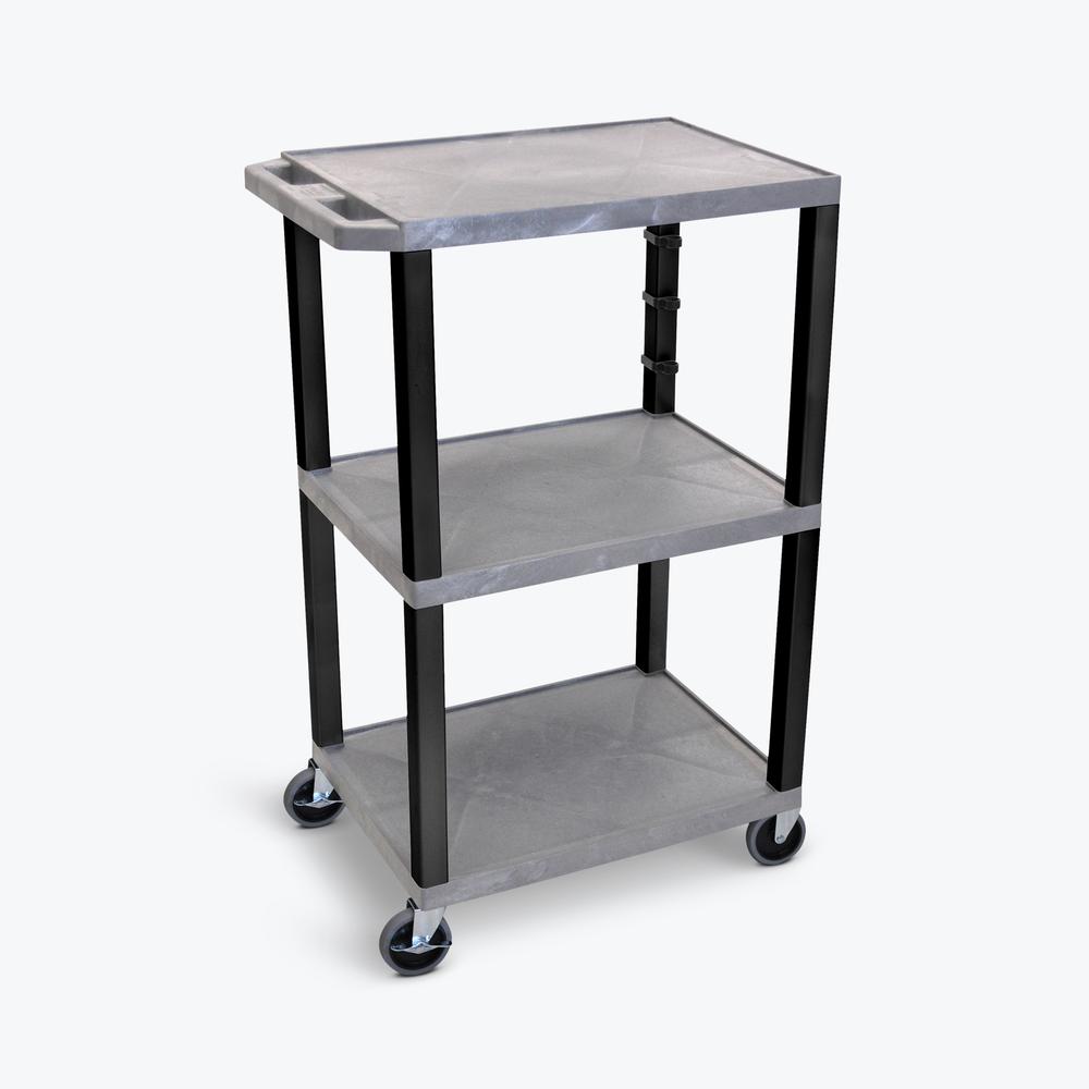 42"H 3-Shelf Utility Cart - Gray Shelves, Black Legs. Picture 2