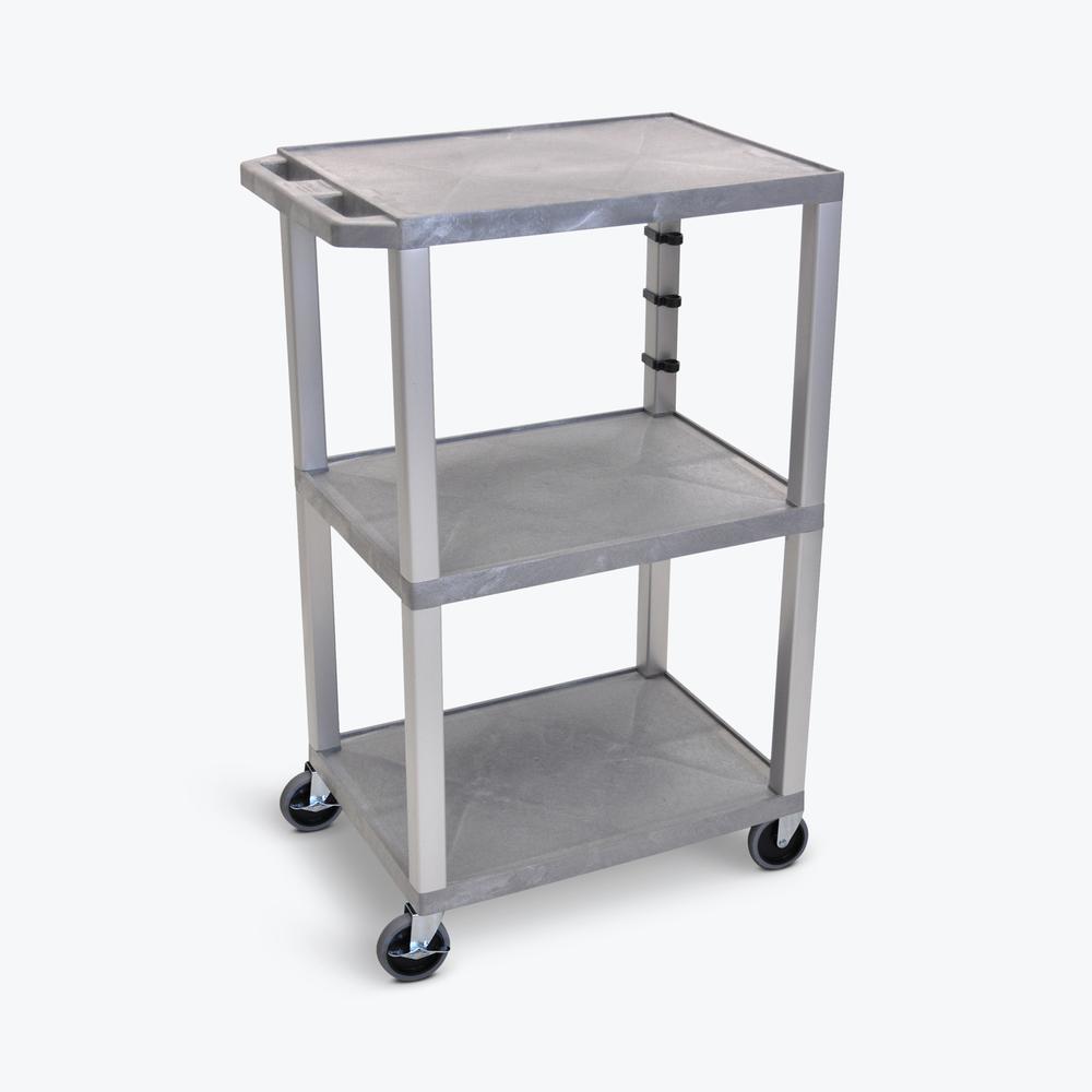 42"H 3-Shelf Utility Cart - Gray Shelves, Nickel Legs. Picture 2