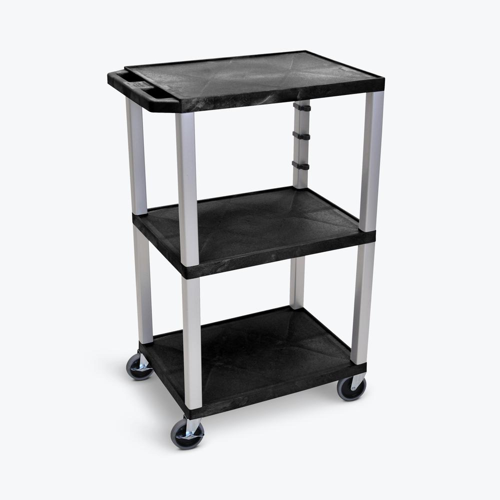 42"H 3-Shelf Utility Cart - Black Shelves, Nickel Legs. Picture 2