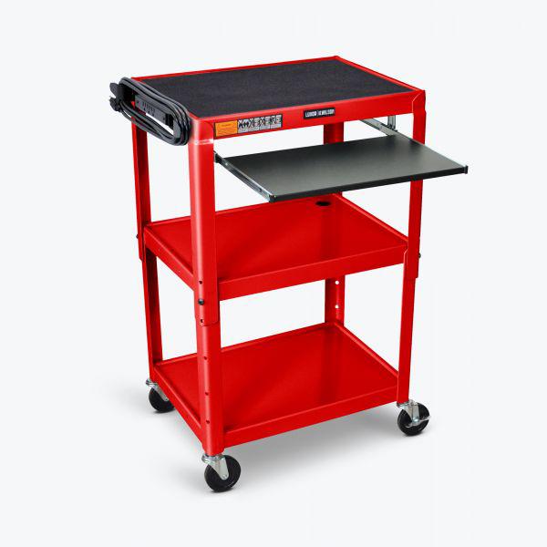 LUXR-AVJ42KBCRD-Luxor Adjustable Height Red Metal A/V Cart w/ Pullout Keyboard 