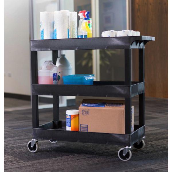 High Capacity 3 Tub Shelves Cart in Black. Picture 10