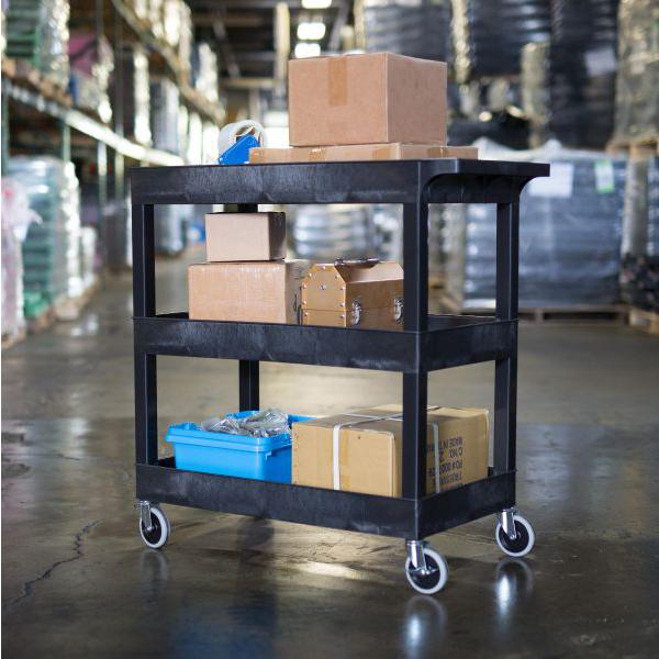 High Capacity 3 Tub Shelves Cart in Black. Picture 8