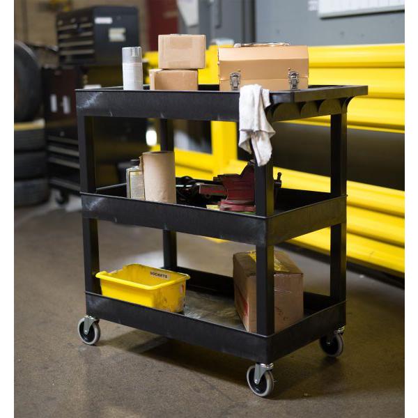 High Capacity 3 Tub Shelves Cart in Black. Picture 9