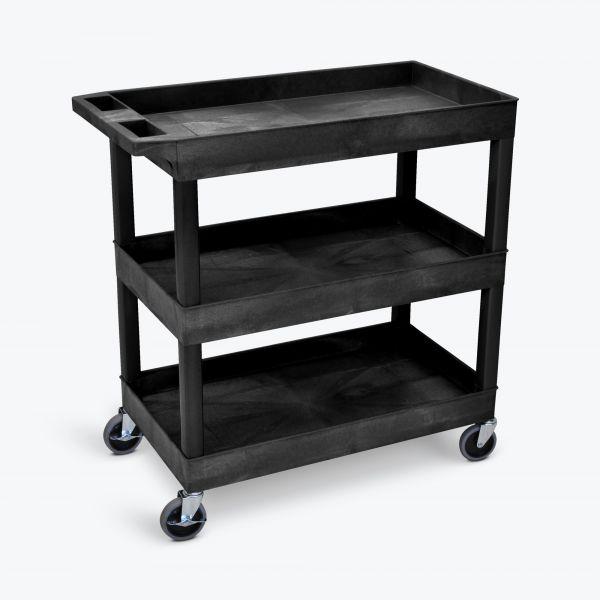 High Capacity 3 Tub Shelves Cart in Black. Picture 1