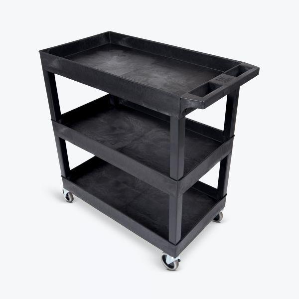 High Capacity 3 Tub Shelves Cart in Black. Picture 2