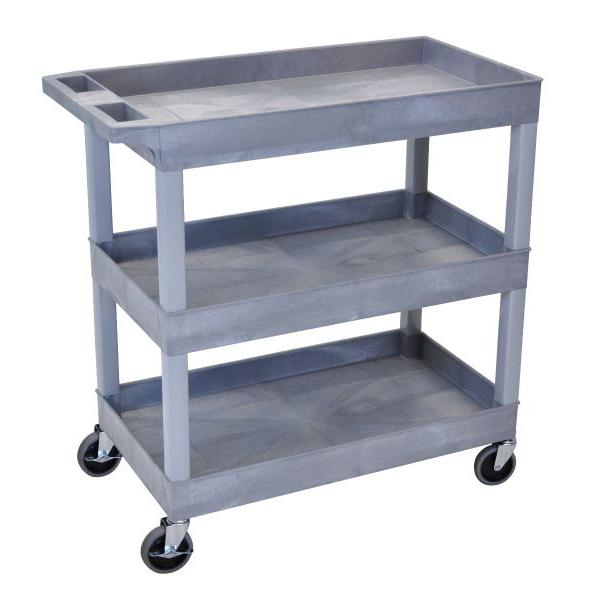 High Capacity 3 Tub Shelves Cart in Gray. Picture 1