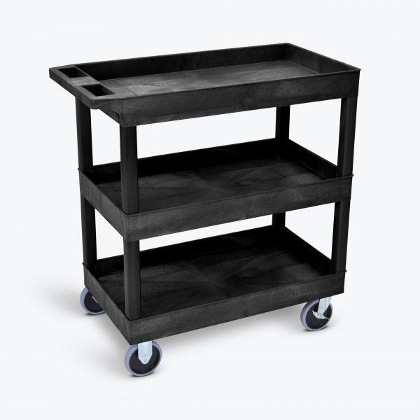 HD High Capacity 3 Tub Shelves Cart in Black. Picture 1