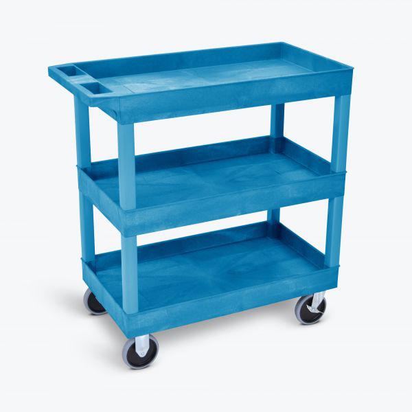 HD High Capacity 3 Tub Shelves Cart in Blue. Picture 1