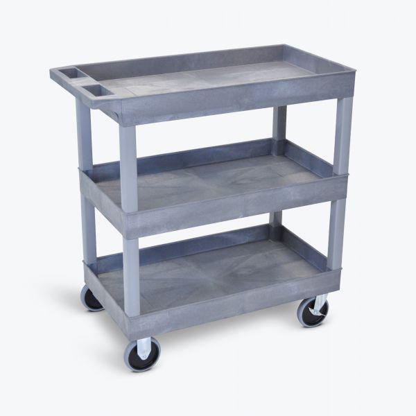 HD High Capacity 3 Tub Shelves Cart in Gray. Picture 1