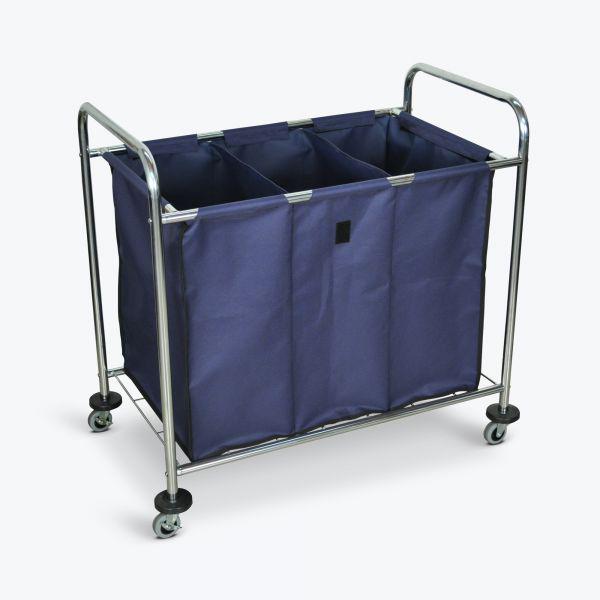 Industrial Laundry Cart W/ Steel Frame & Navy Canvas Bag W/ Dividers. Picture 1