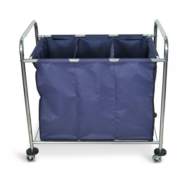 Industrial Laundry Cart W/ Steel Frame & Navy Canvas Bag W/ Dividers. Picture 2