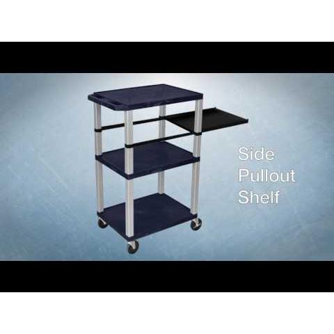 42"H 3-Shelf Utility Cart - Electric, Drawer, Black. Picture 4