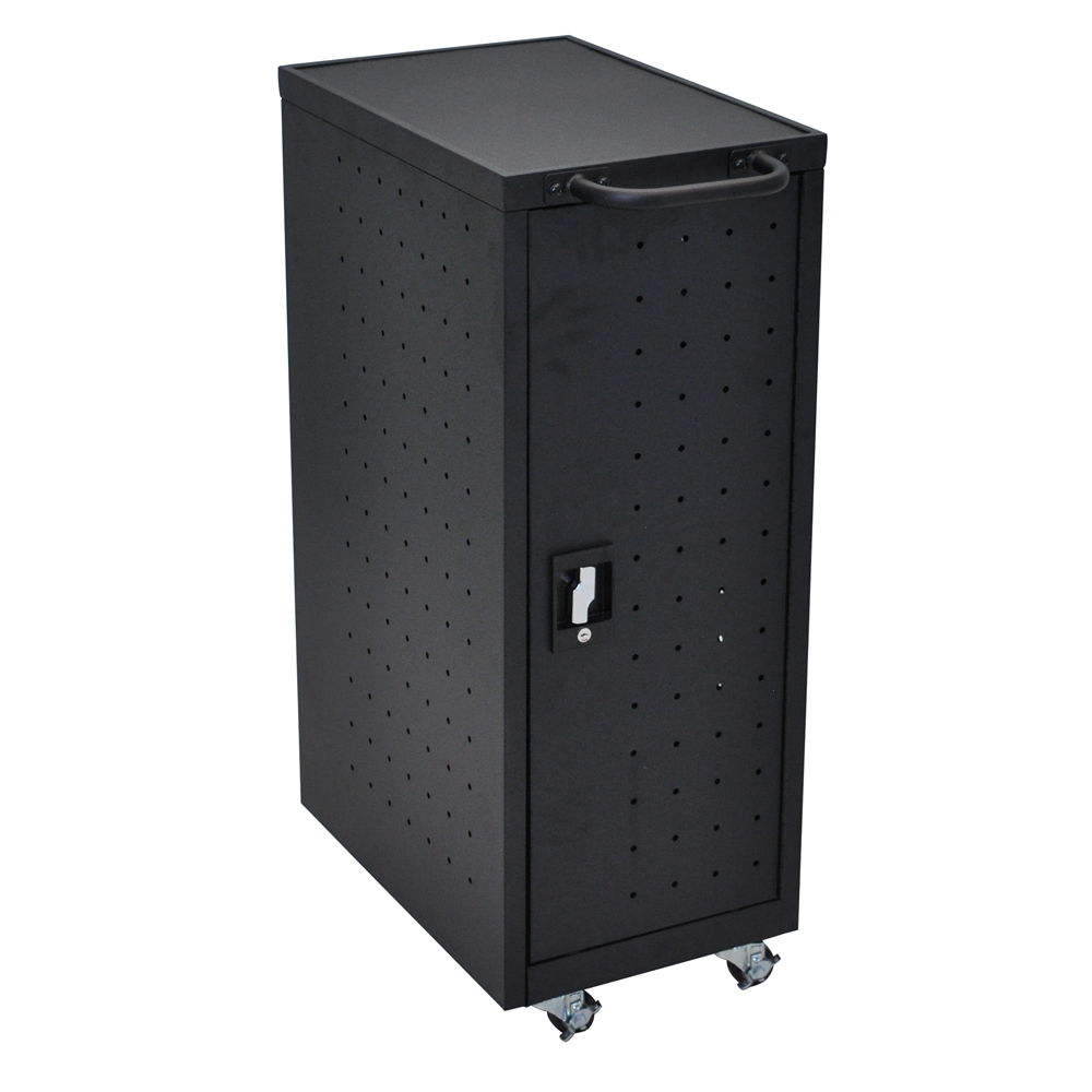 Black 12 Chromebook Charging Cart Includes Electrical Outlets. Picture 1