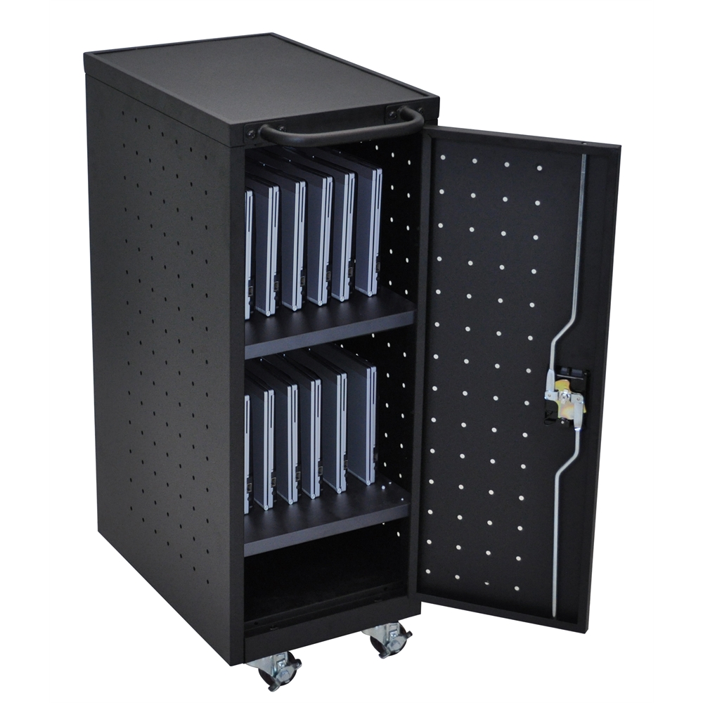 Black 12 Chromebook Charging Cart Includes Electrical Outlets. Picture 11
