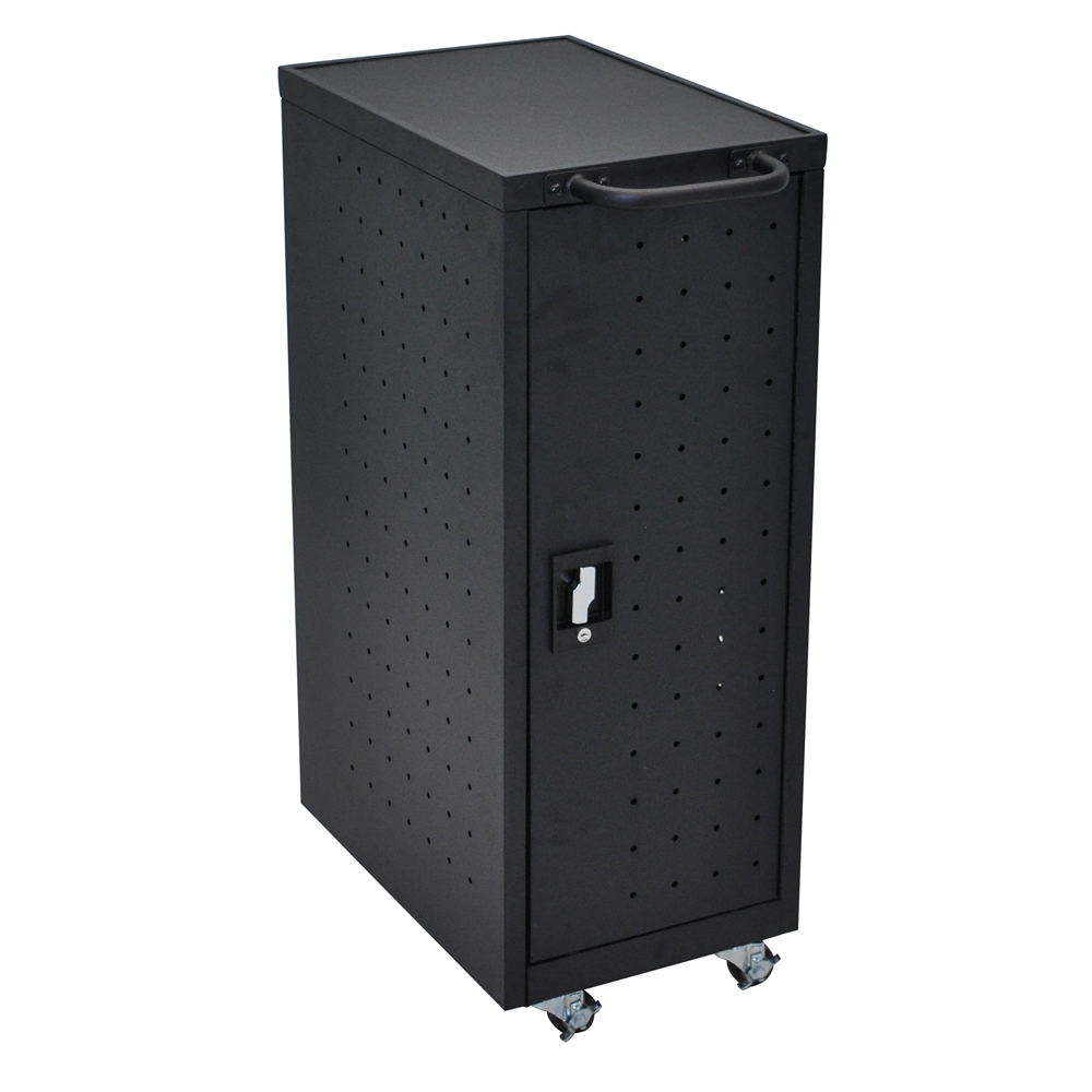 Black 12 Chromebook Charging Cart Includes Electrical Outlets. Picture 2