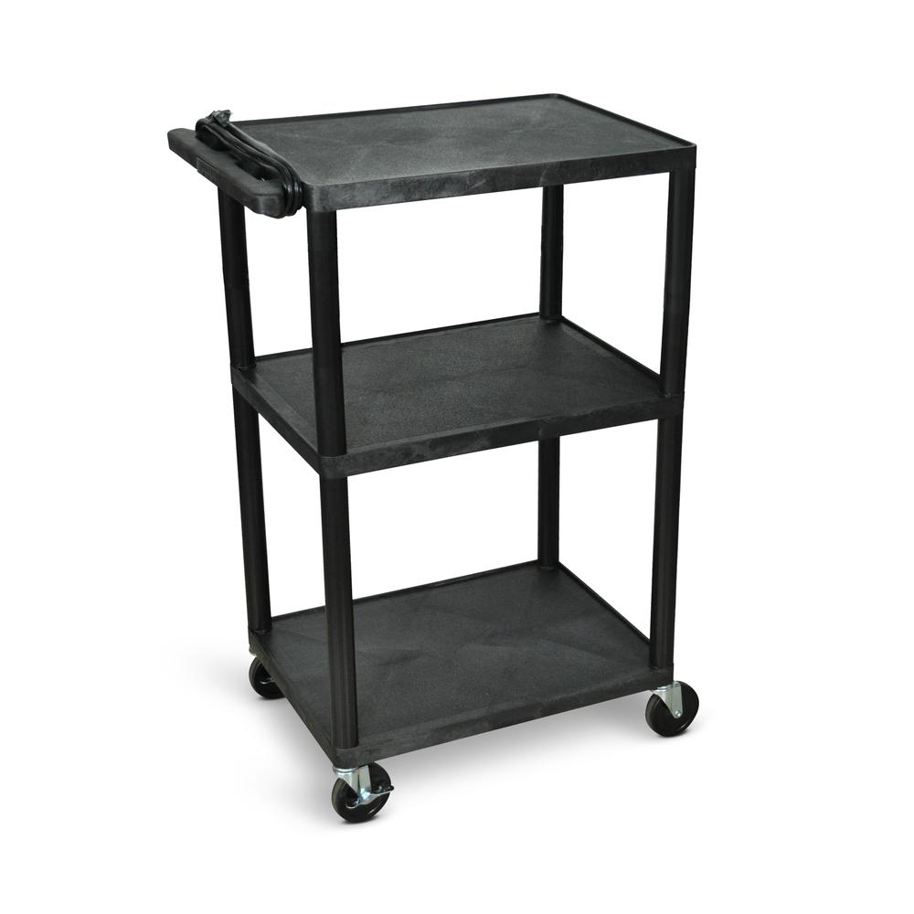 42"H Utility Cart - Three Shelves, Electric, Black. Picture 3