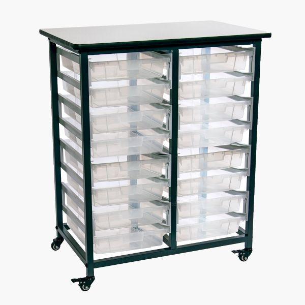 MOBILE BIN STORAGE UNIT - DOUBLE ROW WITH SMALL CLEAR BINS. Picture 1