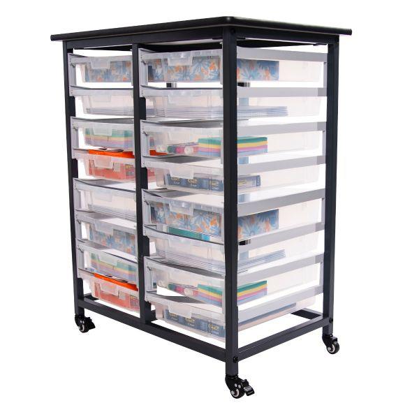 MOBILE BIN STORAGE UNIT - DOUBLE ROW WITH SMALL CLEAR BINS. Picture 2