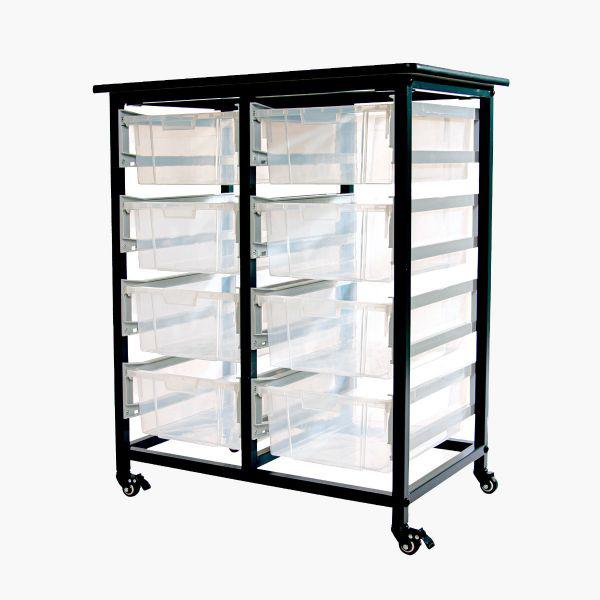 MOBILE BIN STORAGE UNIT – DOUBLE ROW WITH LARGE CLEAR BINS. Picture 1