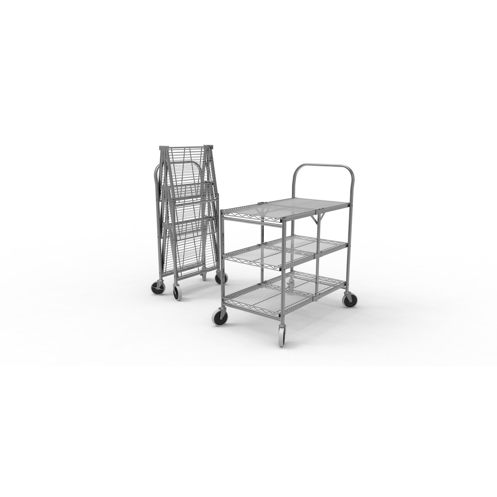 Three-Shelf Collapsible Wire Utility Cart. Picture 1