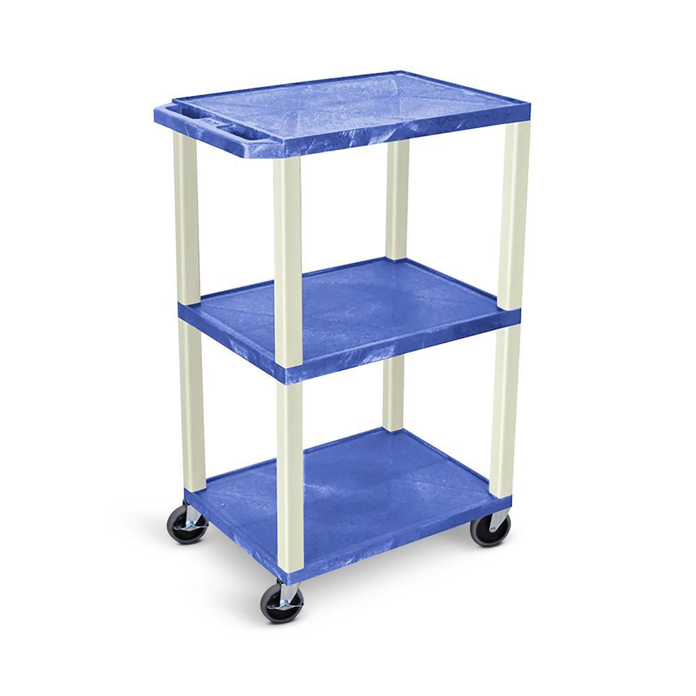 42"H 3-shelf Utility Cart - Electric, Blue Shelves, Putty Legs. Picture 3