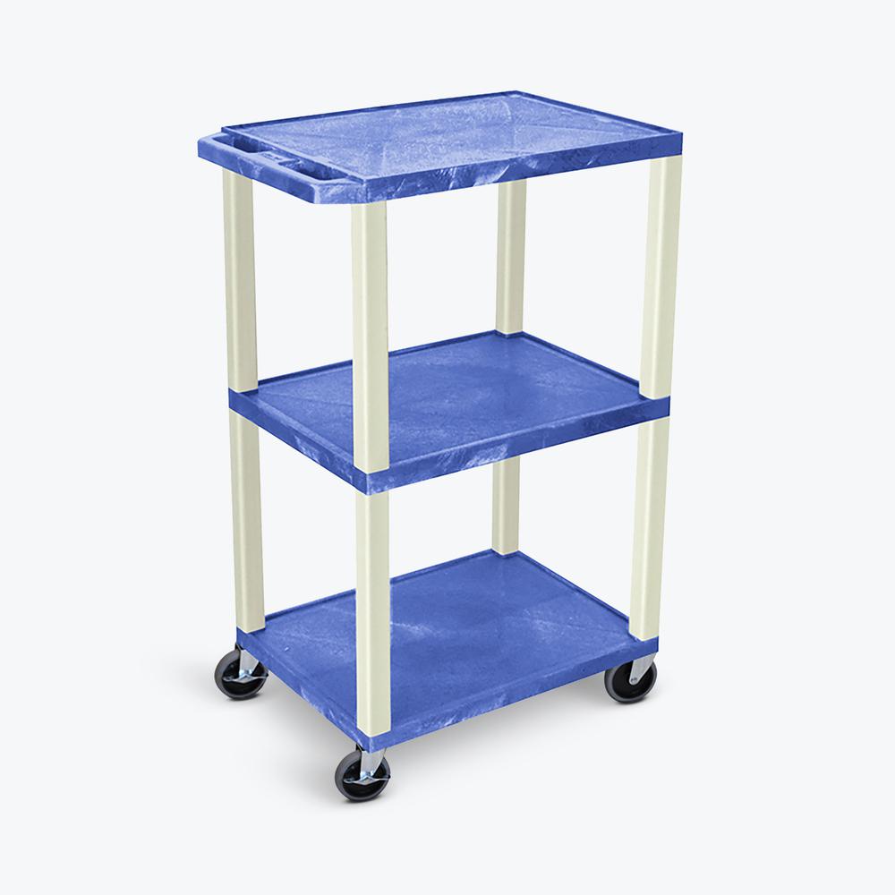 42"H 3-shelf Utility Cart - Blue Shelves, Putty Legs. Picture 1