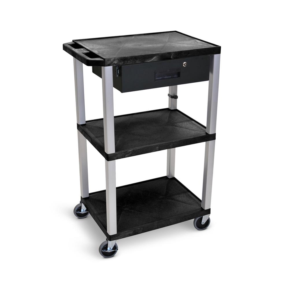 42"H 3-Shelf Utility Cart - Drawer, Black Shelves, Putty Legs. Picture 3