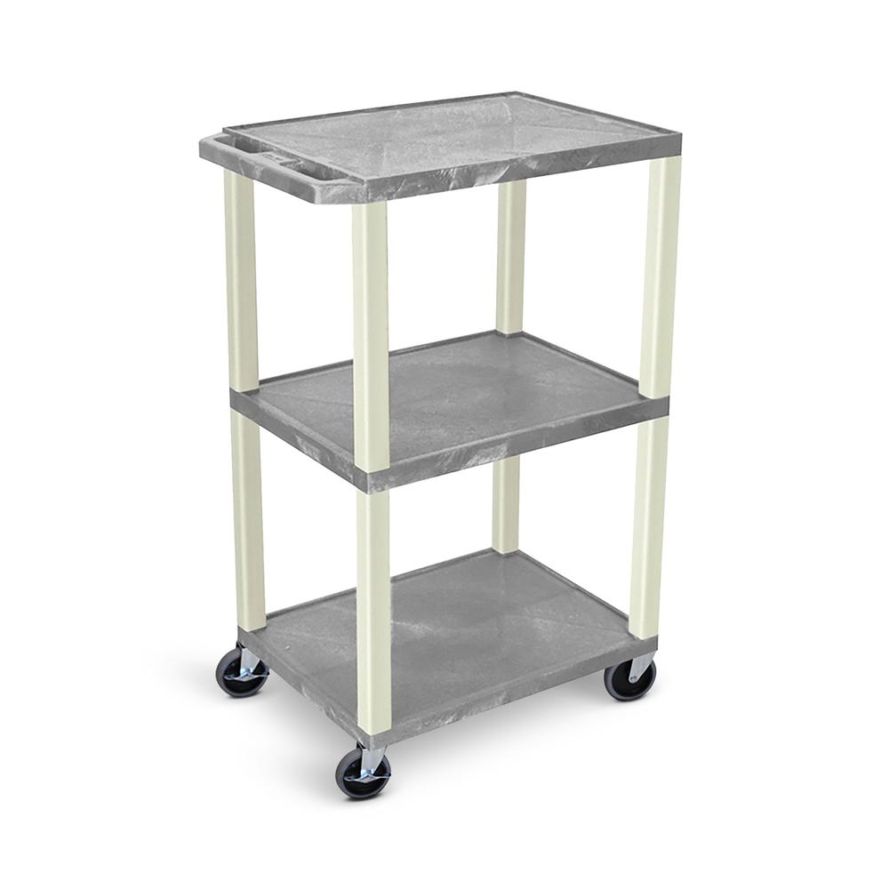 42"H 3-Shelf Utility Cart - Electric, Gray Shelves, Putty Legs. Picture 3
