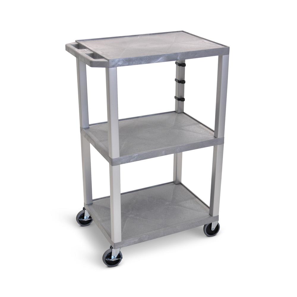 42"H 3-Shelf Utility Cart - Electric, Gray Shelves, Nickel Legs. Picture 3