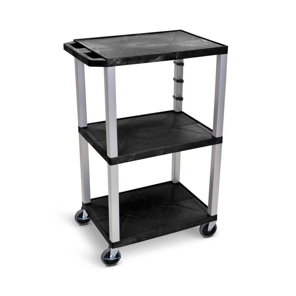 42"H 3-Shelf Utility Cart - Black Shelves, Nickel Legs. Picture 3