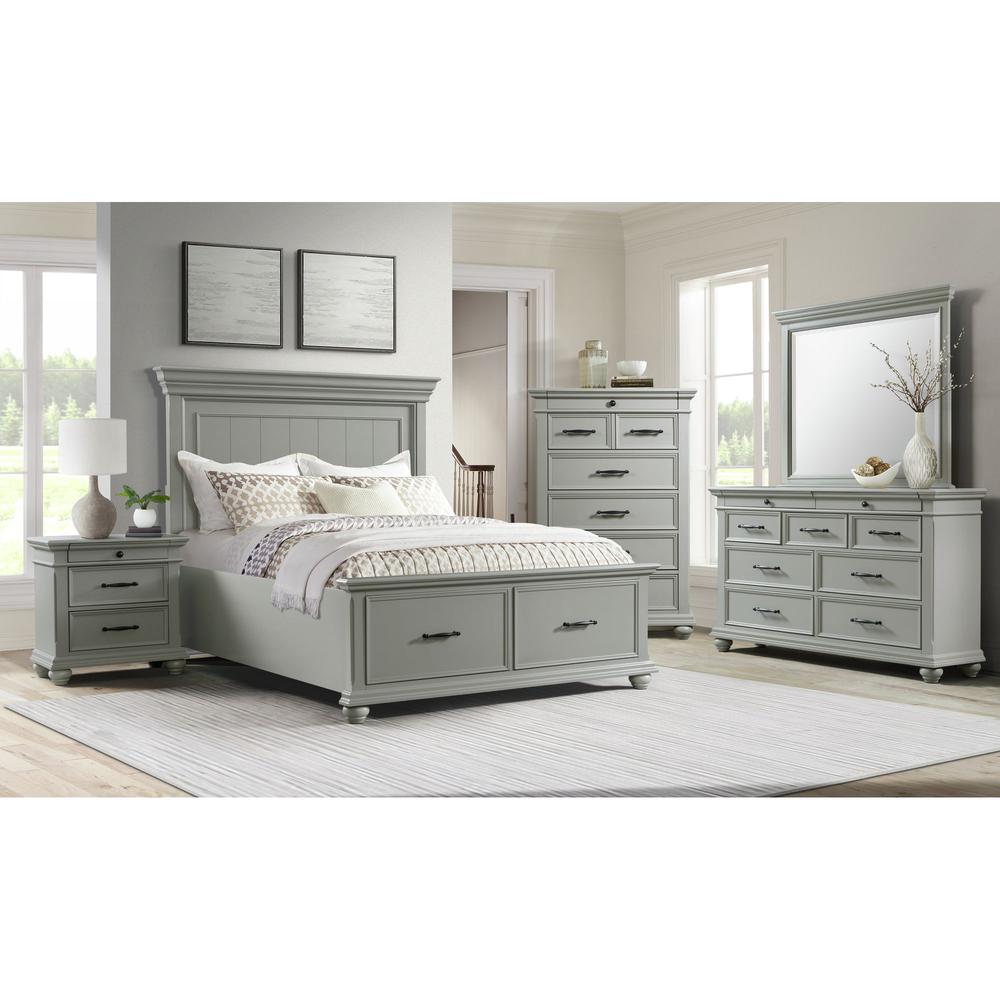 Picket House Furnishings Brooks Queen Platform Storage 5PC Bedroom Set in Grey. Picture 3