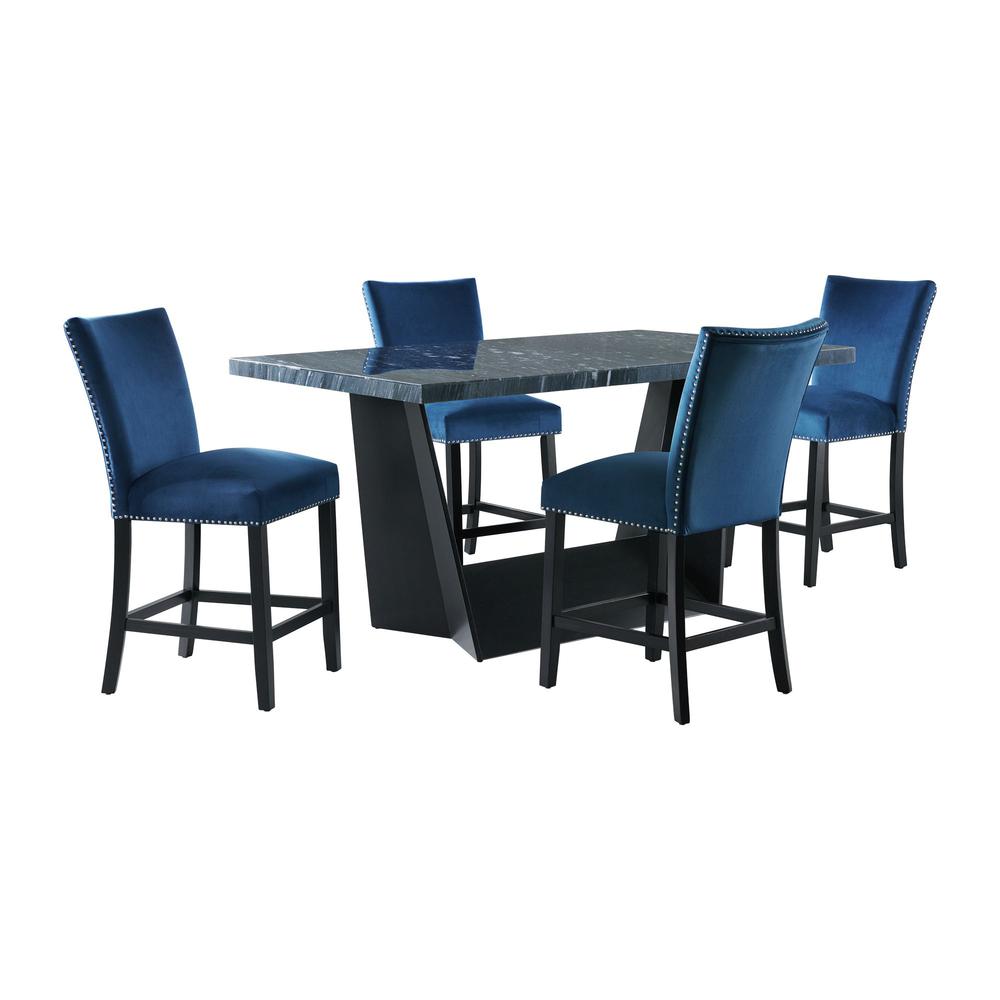 Dillon Counter Height Gray 5PC Dining Set-Table & Four Velvet Chairs in Blue. Picture 2