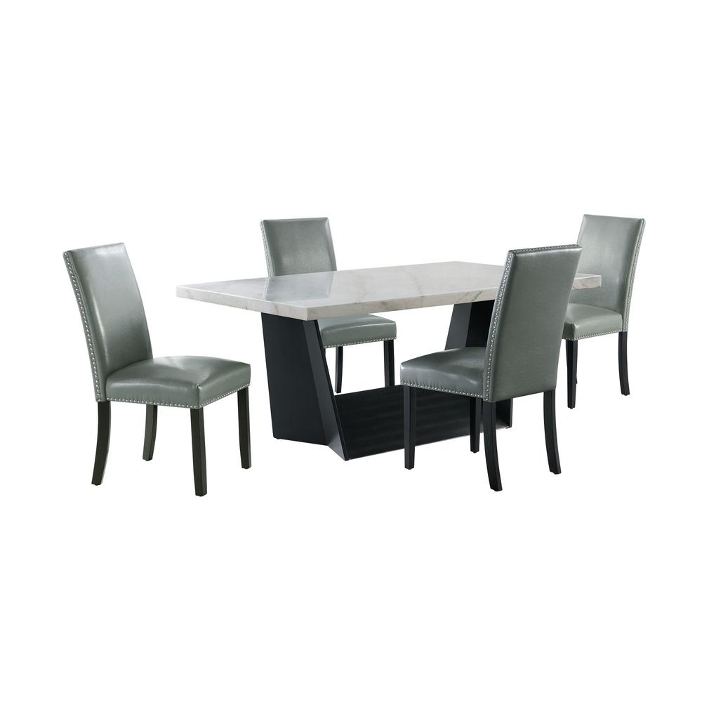 Dillon Standard Height White 5PC Dining Set-Table & Four Faux Leather Chairs in Gray. Picture 2