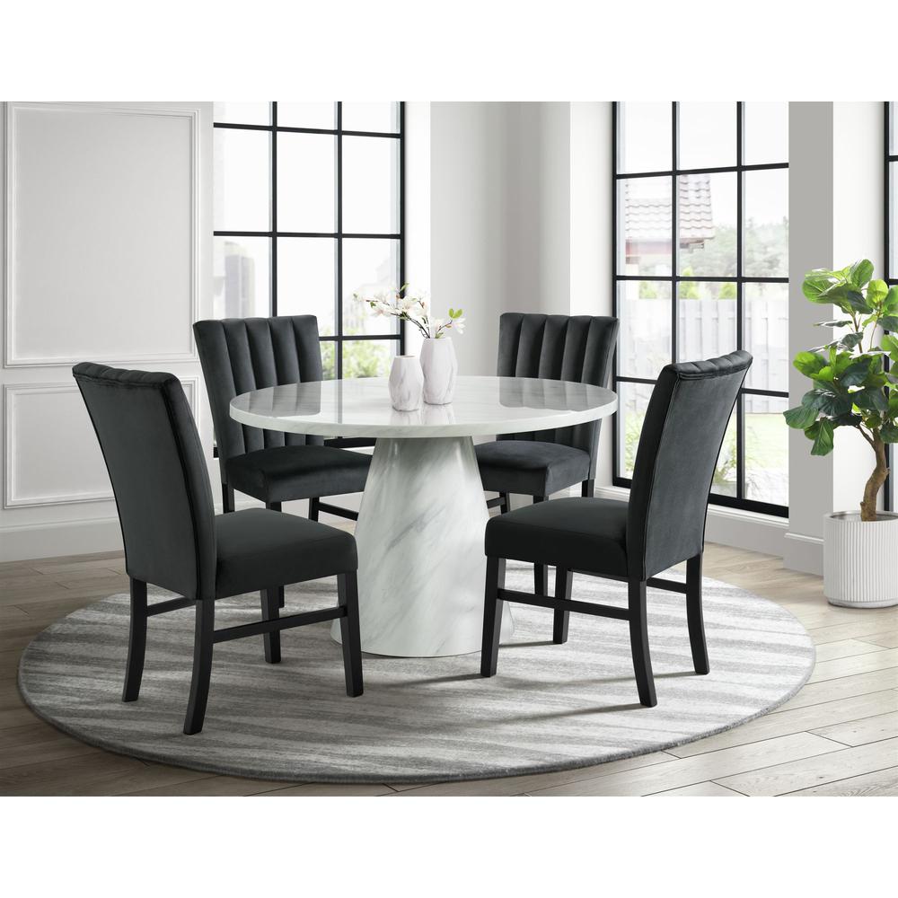Odette White Round Dining Table Complete in White. Picture 10