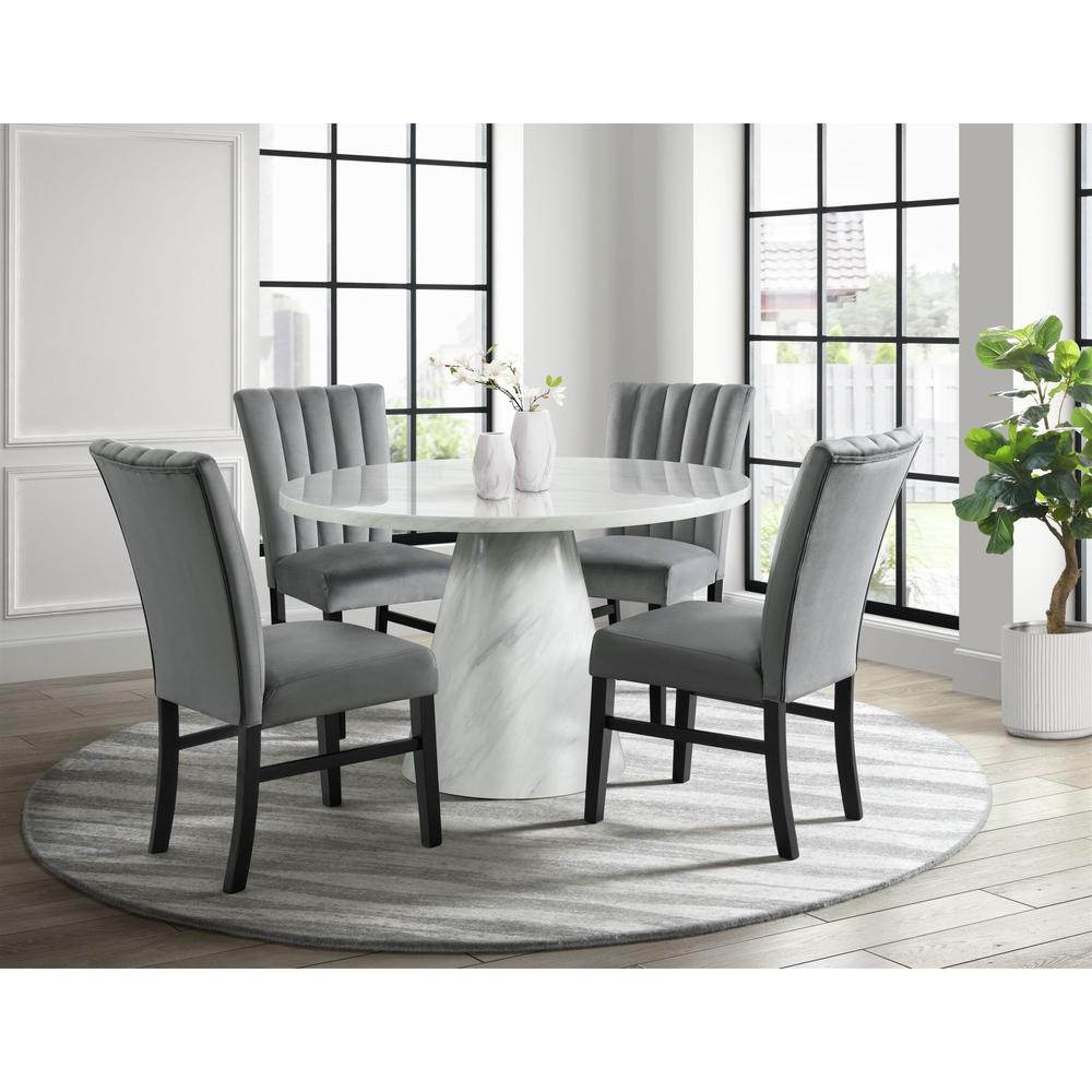 Odette White Round Dining Table Complete in White. Picture 6
