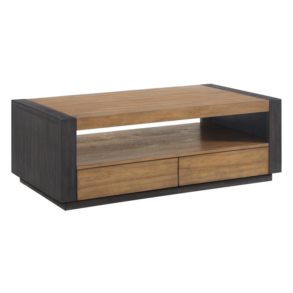 Stephen Coffee Table with 4 Drawers in Light Oak & Black. Picture 1