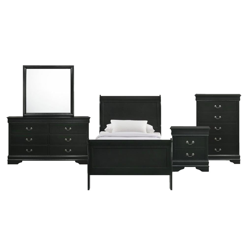 Picket House Furnishings Ellington Twin Panel 5PC Bedroom Set in Black. Picture 1