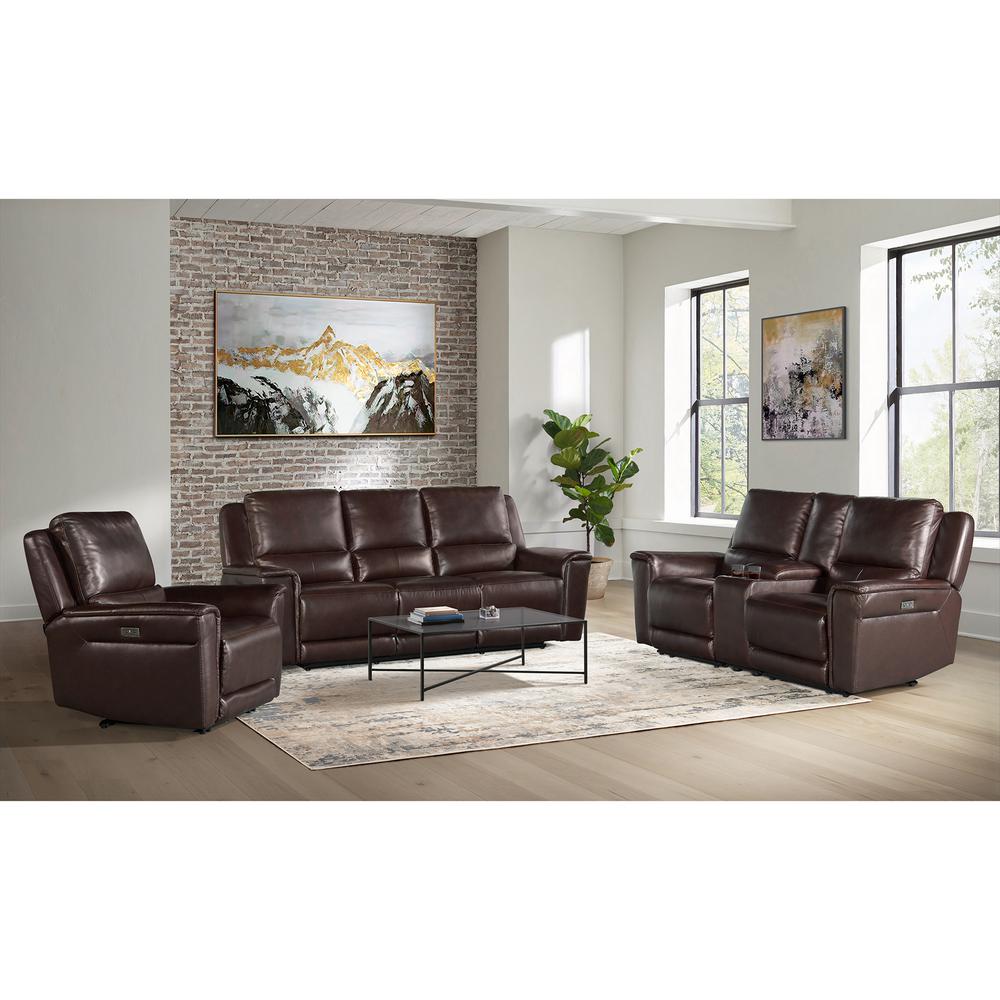 Wylde  Power Motion Loveseat with Console in Palais Dark Brown. Picture 12