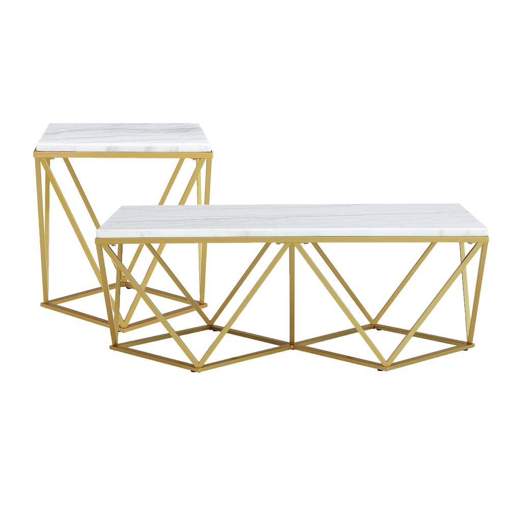 Picket House Furnishings Conner 2PC Occasional Table Set in Gold-Coffee Table & End Table. Picture 2