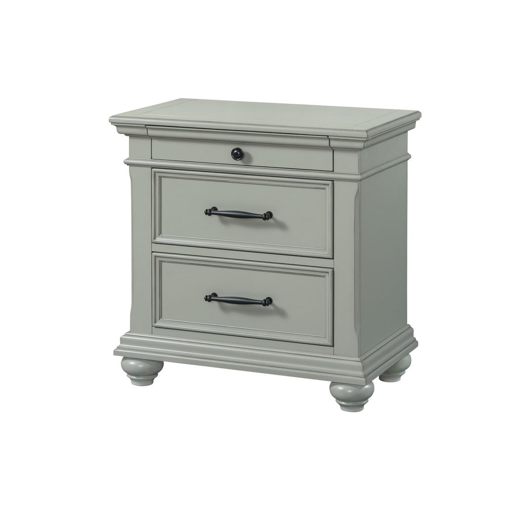 Picket House Furnishings Brooks 3-Drawer Nightstand with USB Ports in Grey. Picture 3