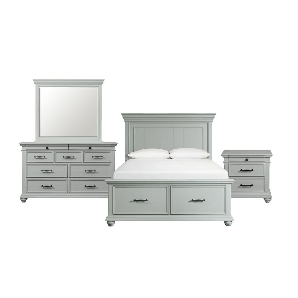Picket House Furnishings Brooks Queen Platform Storage 4PC Bedroom Set in Grey. Picture 2