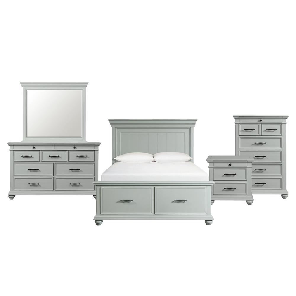 Picket House Furnishings Brooks Queen Platform Storage 5PC Bedroom Set in Grey. Picture 2