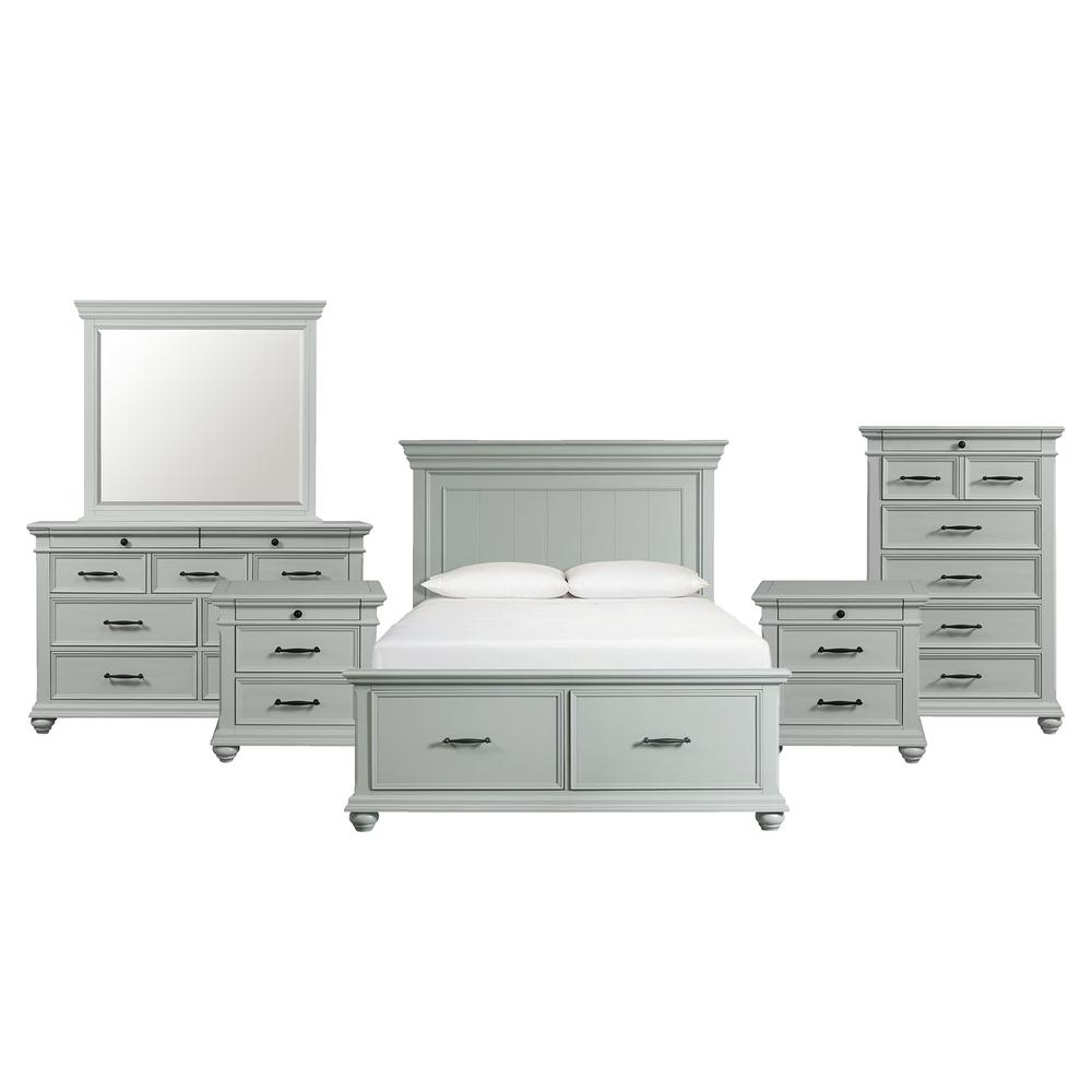 Picket House Furnishings Brooks Queen Platform Storage 6PC Bedroom Set in Grey. Picture 2