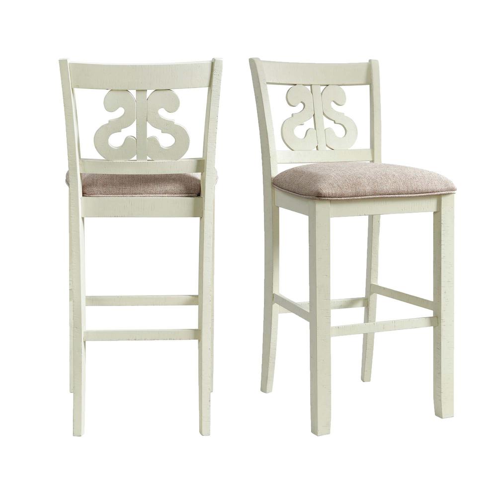 Picket House Furnishings Stanford 30" Swirl Back Bar Stool Set in White. Picture 2