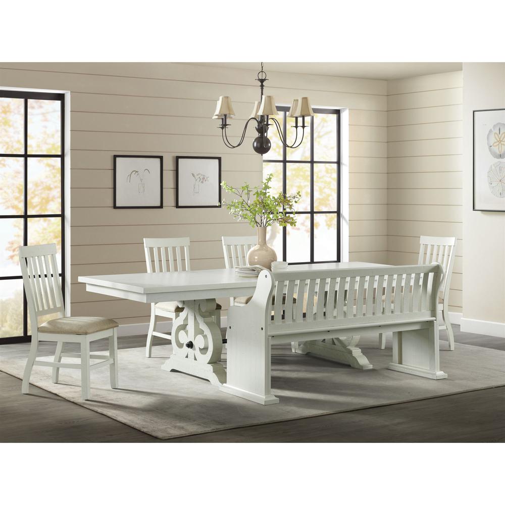 Picket House Furnishings Stanford 6PC Dining Set-Table, 4 Side Chairs & Pew Bench in White. Picture 3